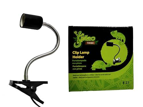Pet Tribe Portalampada E27 Ceramica con Interruttore e Pinza per rettili supporto universale per lampada riscaldante, UVB, Spot e Infrarossi Braccio Flessibile 360° per Terrario e Acquaterrario