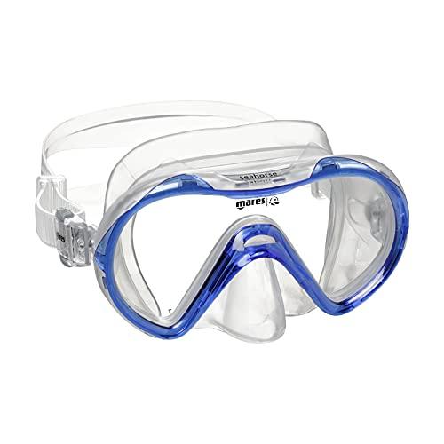 Mares Seahorse - Maschera per bambini mono-lente temperata, profilo basso, faciale in siliter e fibbie EZ Adjust 360°