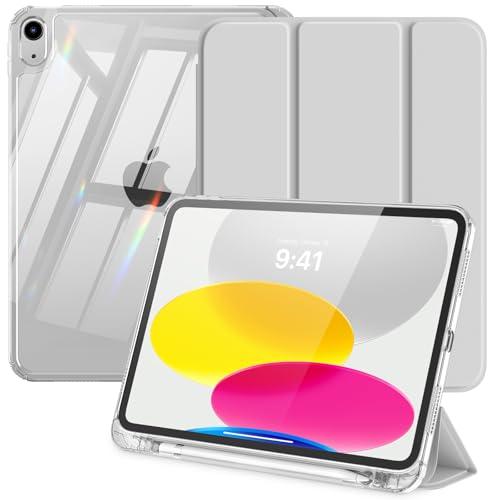 MoKo Custodia per iPad (A16) 11 Gen 11 Pollici (2025), Custodia per iPad 10 Gen (2022) con Portapenna Sinistro, Cover Sottile a Tre Ante per iPad-11 Pollici con Retro in TPU Trasparente, Argento