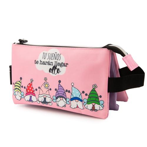 Starplast Astuccio a 3 scomparti con due cerniere, design esclusivi, in tessuto, per ragazzo, ragazza, unisex, scuola, scuola, bambino, novità, con manico per trasportare, Nani, Nani