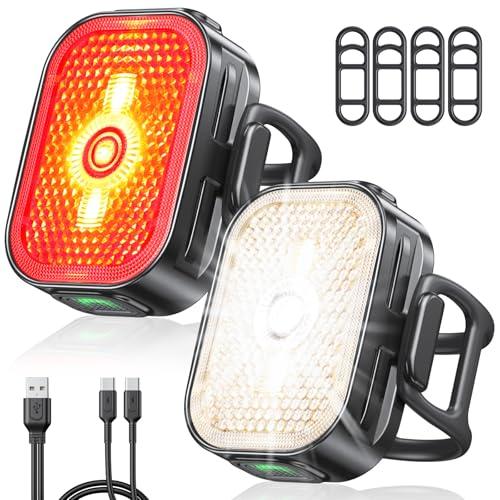 EOIWUY Luci Bicicletta LED 2-in-1 con Riflettore, 8+6 Modalità Luce Bici Anteriori & Posteriori, Ricarica Rapida USB-C & Impermeabile IP65 Luci Bici, Super Leggero per Moto Fari Led