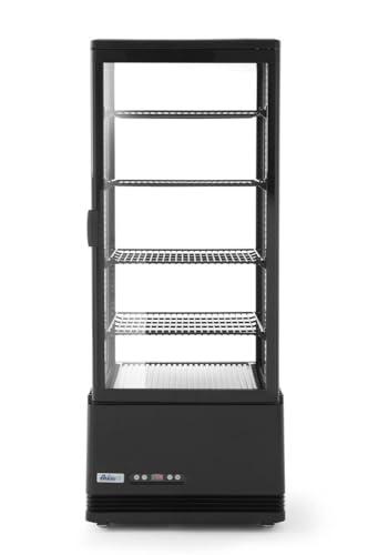 HENDI Vetrina da Esposizione Refrigerata, Sbrinamento Automatico, Sistema Antifog, 4 Ripiani, Illuminazione LED, Classe Energetica C, 98L, 230V, 210W, 452x406x(H)1116mm, Nero, ABS, Doppio Vetro