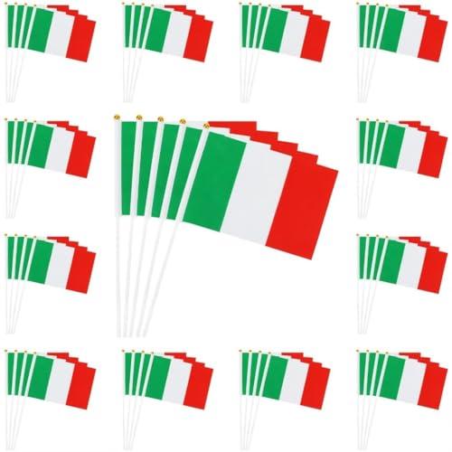 Bomtop 50 Pezzi Bandiera Italiana, Bandiere Dell'Italia a Manovella, Bandiera Italiana Piccola per Festa Nazionale, Eventi Sportivi, Festa, Giochi di Calcio, Decorazione Interna Esterna (21 x 14 cm)