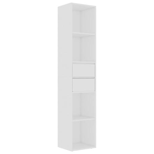 vidaXL Libreria a 6 Livelli, 4 Ripiani e 2 cassetti, 36x30x171 cm, Legno ingegnerizzato, Bianco, Scaffale autoportante, Mobile Contenitore, Arredo Moderno per casa e Ufficio