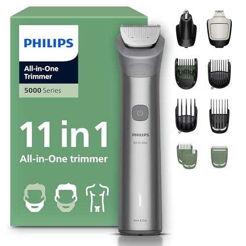 Philips Rifinitore All-in-one Multigroom Serie 5000 11 in 1 - Rifinitore per barba, capelli e corpo, lame autoaffilanti interamente in metallo, 17 impostazioni di lunghezza (0,5-16 mm), MG5951/15