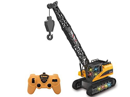 Teorema 66951 - Gru Cingolata Giocattolo per bambini Radiocomandata 2.4GHz con Luci e Suoni, Torre Girevole a 360°, Altezza 40cm, Scala 1:12, Ricaricabile