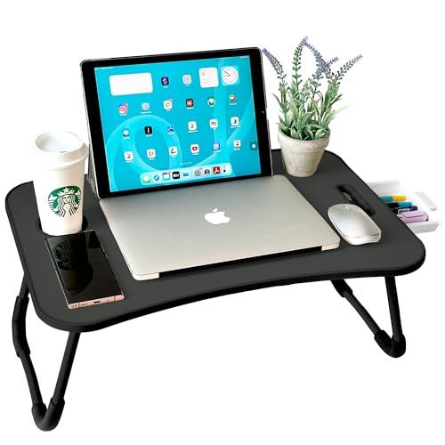 unycos - Vassoio per la Colazione e da Letto【60x40x26 cm】Tavolo Pieghevole con Leggio, Supporto Multifunzionale per Computer Portatile, Tablet, Lavorare, Leggere (Tutto Nero con Cassetto)