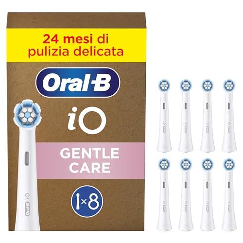 Oral-B Testine di Ricambio iO Gentle Care Bianche, 8 Testine di Ricambio per Spazzolino Elettrico Oral B, Rotonde Originali per Gengive Sensibili, Setole angolate per rimuovere la placca