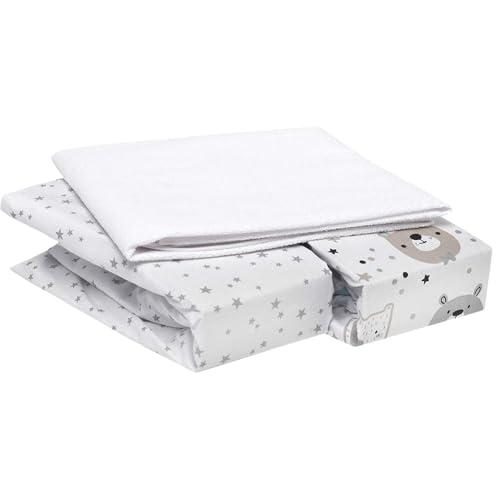 FlyIdeas Set 2 Lenzuola per Next to Me 50x83 cm 100% Cotone + 1 Coprimaterasso Impermeabile Made in Italy Lenzuola Compatibili Next2Me Morbide e Traspiranti