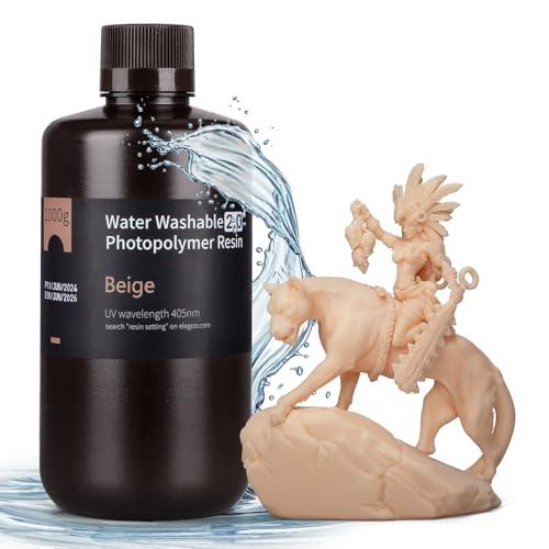 ELEGOO Resina Lavabile in Acqua 2.0 per Stampanti 3D, Resina Fotopolimerica Rapida UV 395-405 nm per Stampanti LCD/DLP/SLA, Basso Restringimento, Elevata Resistenza (Beige,1000g)