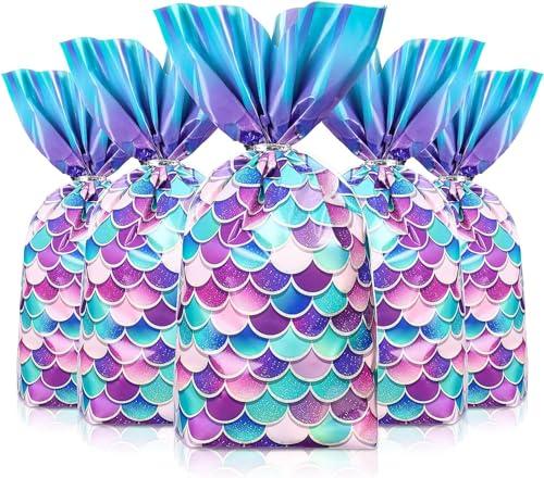 Micskin - 50 sacchetti in cellophane a forma di coda di sirena, decorazioni per feste di ragazze, decorazioni per matrimoni, coda di pesce, sacchetti per dolcetti per feste di compleanno a forma di