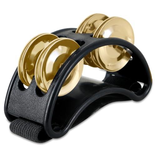 EASTROCK Tamburello a pedale strumento musicale a percussione con campanellini in acciaio per suonare batteria e chitarra, Nero Gold