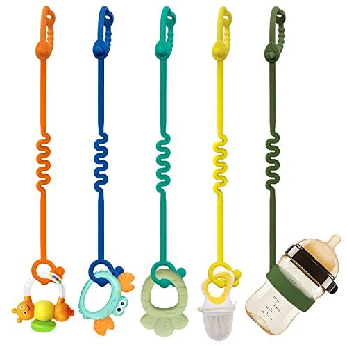 ETETOO Cinghie per giocattoli per bambini – Confezione da 5 regolabili catenella ciuccio e cordino ciuccio per passeggini, seggioloni, culle, silicone alimentare, senza BPA, multicolore