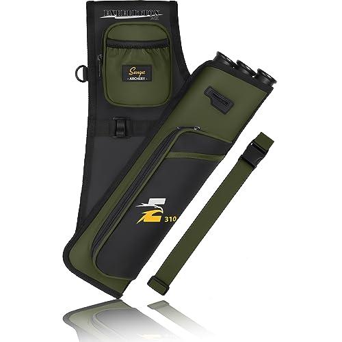Sunya faretra per frecce arco. Include 3 tubi portafrecce, tasche per accessori e cintura. Adatto per archi compound e recurve.