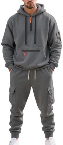 MEDUOLA Set da Uomo composto da felpa con cappuccio e pantaloni, completo a due pezzi streetwear Y2K, felpa da uomo con tasche set sportivo 3XL,Grigio scuro