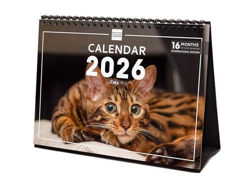 Finocam - Calendario da tavolo 2026 Mese Vista Gennaio - Dicembre 2026 + Sep.- Dic. 2025 4 mesi ridotti | Calendario 2026 | Cats Immagini - Internazionale, Tavolo Imagini, S - 210x150 mm