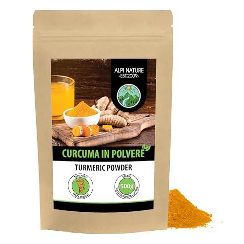Alpi Nature Curcuma in Polvere 500g, Radice di Curcuma Macinata per Cucina e Latte Dorato