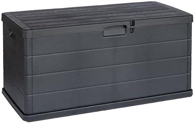 MA MAISON Contenitore per cuscini resistente alle intemperie, 340 l, in plastica effetto legno, richiudibile, resistente ai raggi UV, con ruote, per balcone