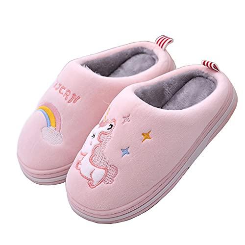 Pantofole Bambina Inverno Caldo Peluche Pantofole da Casa Antiscivolo Morbido Pantofole Cartoon Home Scarpe da Unicorno Rosa, Taglia 35/36 EU=36/37 CN