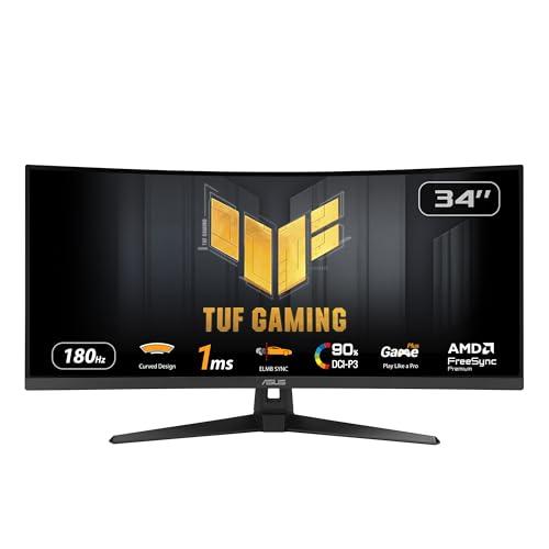 ASUS TUF Gaming VG34VQ3B Monitor Gaming Curvo da 34” pollici WQHD (3440x1440), 180Hz ELMB SYNC, FreeSync Premium, Tempo di Risposta 1ms, 90% DCI-P3, DisplayWidget Center