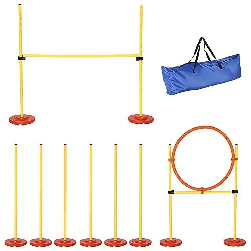 PawHut Set Agility Dog con Paletti ed Anello Regolabile per Addestramento Cani