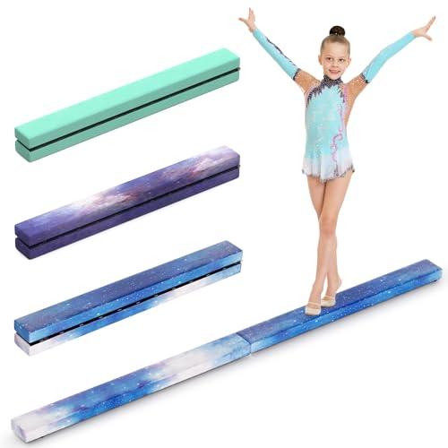 mytueetp Trave Ginnastica, Barra da Ginnastica Blu Stellato 2,1 m/220 LB, Similpelle Scamosciata, Attrezzatura da Ginnastica Pieghevole per Ragazze, Allenamento a casa, Esercizio Fisico