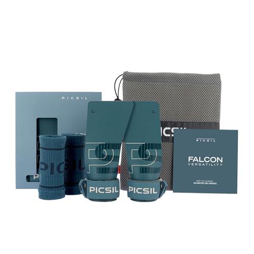 PICSIL - Paracalli Falcon, Grips Professionali in Fibra di Carbonio, Uso con Magnesio, con Astuccio e Polsini, Ideale per Cross Training, Calistenics, e Fitness (Aqua, G)