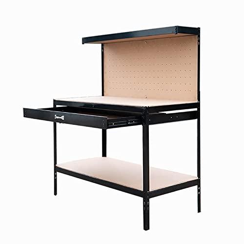 MBI - tavolo da lavoro componibile in acciaio e MDF, utile per garage di  casa, utile per tenere gli utensili in modo ordinato ed organizzato (Black)