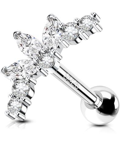 OUFER 16G Piercing Orecchio Helix Argent 925 Cartilage Earring 6 mm Piercing Helix Palla Orecchino Conch Trasparente CZ Piercing Trago Donna Uomo