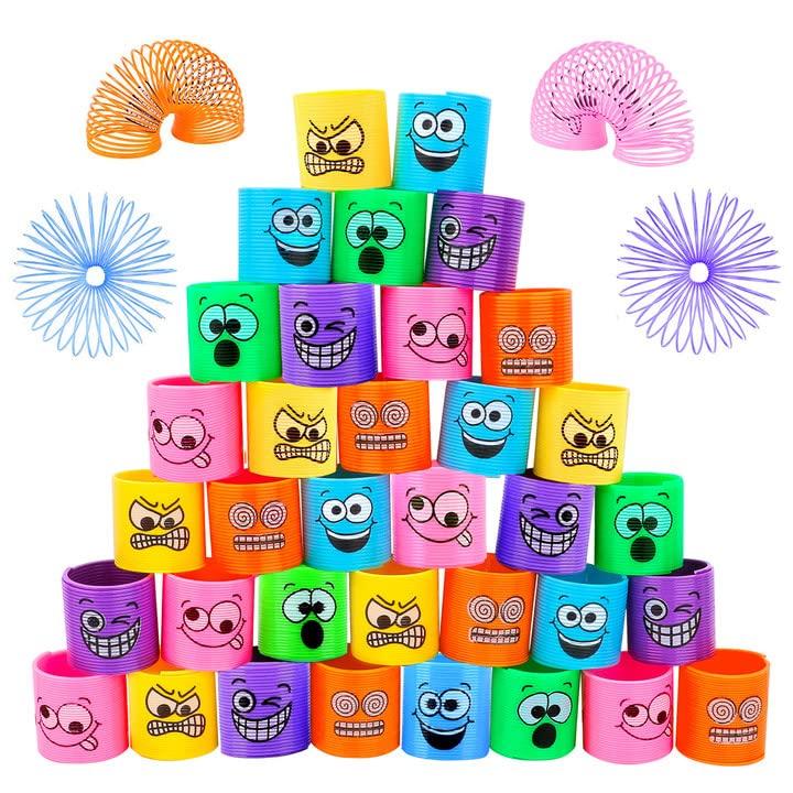 MOOING 36Pezzi Mini Smiley Spring,Molle Giocattolo per Bambini,Mini Molle Magiche,Rainbow Spirali Regalo,Giocattoli a Molla Arcobaleno per Festa Riempitivi Diverti,Verde,6 colori in totale（31*19*3.8）