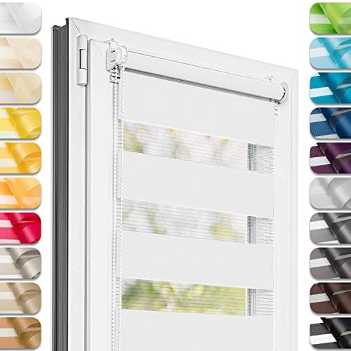 Estika Tenda giorno e notte senza forare - 65 cm x 220 cm - Bianco - 27 colori di tessuto, tenda a rullo duo giorno e notte, per finestre senza foratura