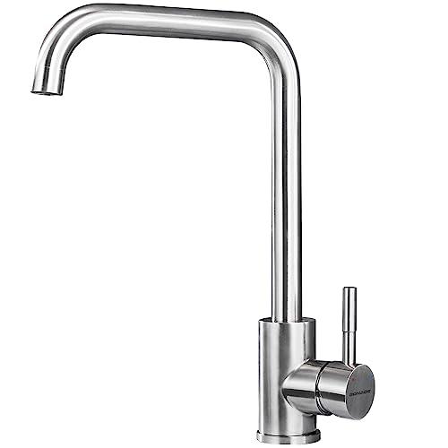 Rubinetto per Cucina in Acciaio Inox, BONADE 360° Girevole Cucina Miscelatore Monocomando Rubinetto per cucina lavello, Acciaio inossidabile spazzolato