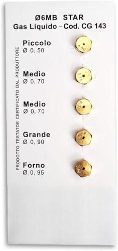 Kit 5 Ugelli Universali 6MB GPL per Bombole, Cucine a Gas | Misure Differenti (Piccolo 0,50-2x Medio 0,70 - Grande 0,90 - Forno 0,95) Set 5 Ugelli GPL
