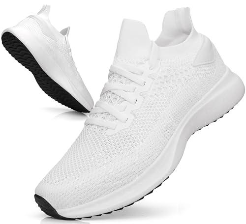 Giniros Scarpe Uomo Sneakers Running Corsa Ginnastica Camminata Traspiranti Mesh Ginnastica Uomo Comode Outdoor Fitness Jogging Bianco 42EU