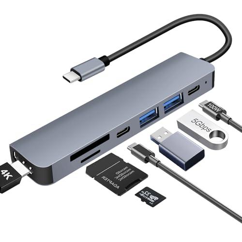 Hub USB C HDMI 4K PD 100W, 7 in 1 Docking Station USB C, 3 USB-A/C hub USBC 3.0 2.0, Lettore Schede SD/TF, Adattatore USBC Dock per MacBook Air/Pro, iMac, iPad Pro
