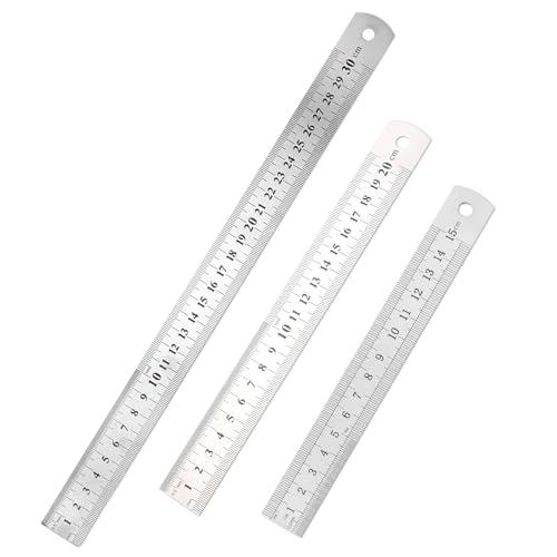 Confezione da 3 righelli in acciaio da 15,20,30 cm, set di righelli in metallo a doppia faccia, spessore 7 mm
