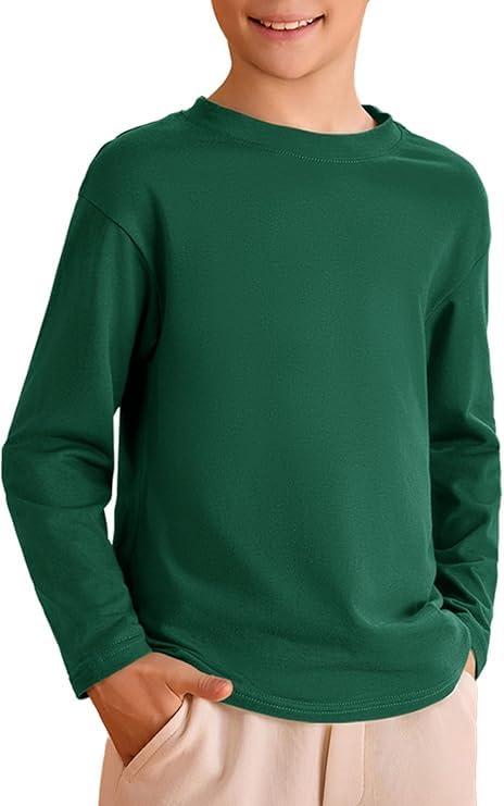 Haloumoning - Maglietta da bambino a maniche lunghe, a girocollo, tinta unita, basic, maglietta sportiva per il tempo libero, top, verde, 9-10 Anni