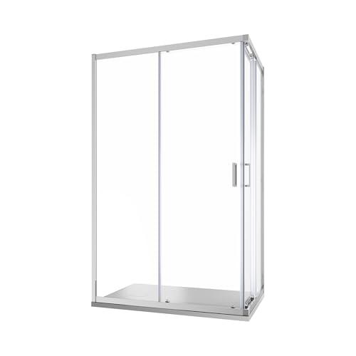 Box Doccia Angolare Due Ante Scorrevoli Cristallo Temperato 6mm Profili Squadrati Cromati Altezza 185 cm - Tonga (Vetro Trasparente, 80x120)