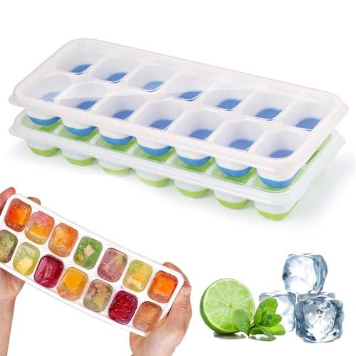 2 Pezzi Vassoi Per Cubetti Di Ghiaccio In Silicone Con Coperchio,Stampo Per Ghiaccio,Senza BPA,vassoi Per Cubetti Di Ghiaccio Quadrati Facili Da Rimuovere