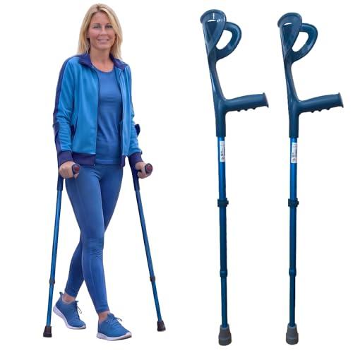 Stampelle Ortopediche Regolabili (2 Unità) Stampelle Canadesi in Alluminio Anodizzato Leggere Antiscivolo Altezza 74-97cm Portata 100kg Farvisan (Blu Elettrico)