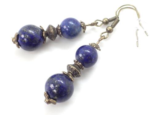 Orecchini di perline blu Lapislazzuli e perline in bronzo antico