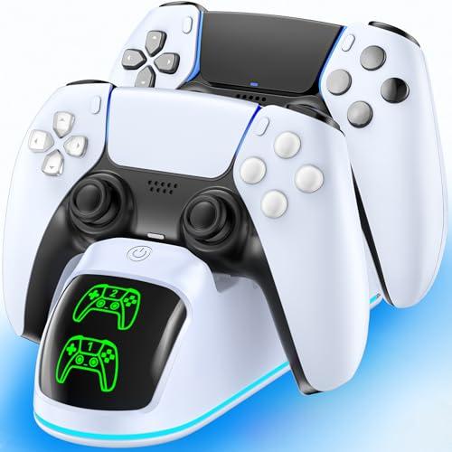 RGB Stazione Ricarica per Controller PS5, 2H Rapida Base Ricarica per PS 5, Caricatore per Playstation Five Originali & Edge con 9 Modalità RGB, Stazione di Ricarica per Giochi Playstation5 Accessori