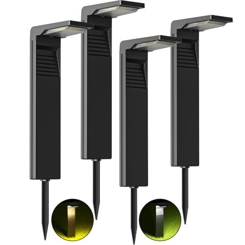 OUSFOT Luci Solari da Esterno IP65 Faretti Solari per Esterni 32 LED con 2 Modalità di Temperatura di Colore a Terra per Percorso Vialetto da Giardino-4PCS