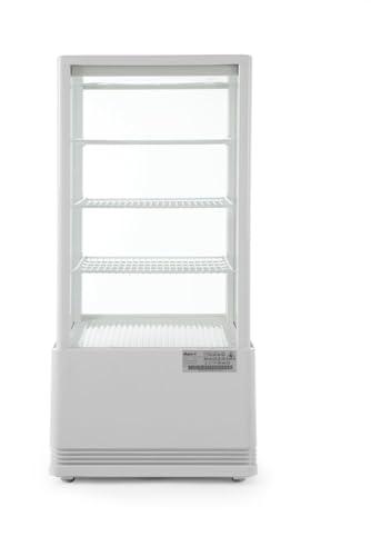 HENDI Vetrina da Esposizione Refrigerata, Sbrinamento Automatico, Sistema Antifog, 3 Ripiani, Illuminazione LED, Classe Energetica C, 78L, 230V, 170W, 452x406x(H)966mm, Bianco, ABS, Doppio Vetro