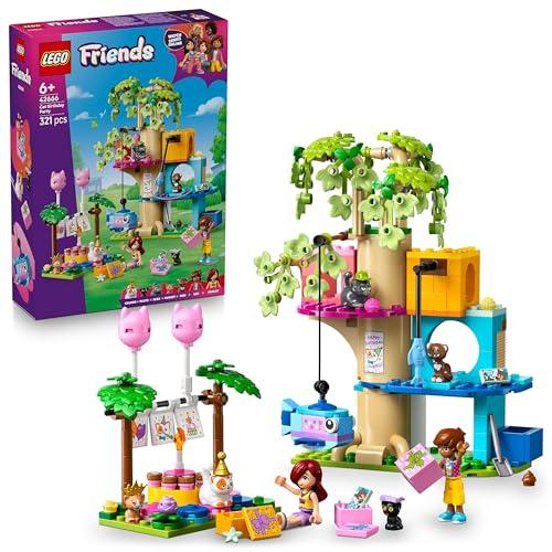 LEGO Friends Festa di Compleanno Felina e Casa sull’Albero Giocattolo - Include 2 Mini Bamboline e 5 Gatti, Tavolo Girevole, Pignatta e Accessori per Animali - Regalo per Bambine da 6 Anni - 42666