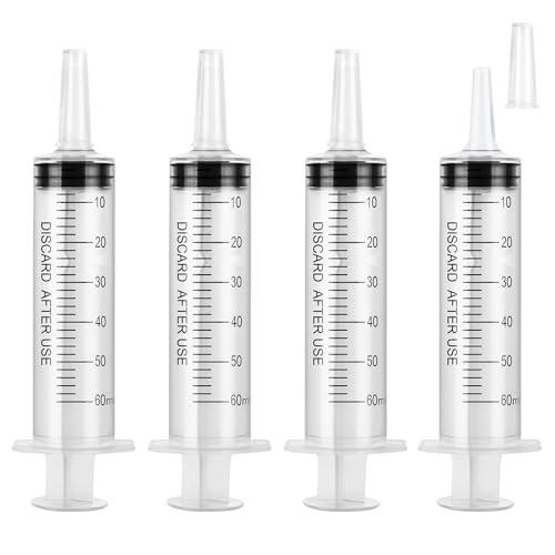 OFFCUP Siringa di Plastica, 4Pcs 60ml Siringhe senza Ago, Siringhe in plastica riutilizzabili, Siringa Dosatrice per Alimentazione Piccoli Animali Domestici, Pittura Artistica, Colla Applicatore