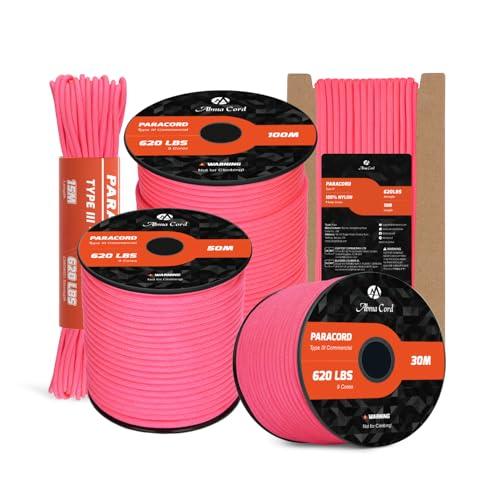 Abma Cord Paracord 4mm 9 Fili 10m Corda Paracord Nylon Corda da Paracadute Tipo 3 620lbs - Max. 280 kg - Neon Rosa