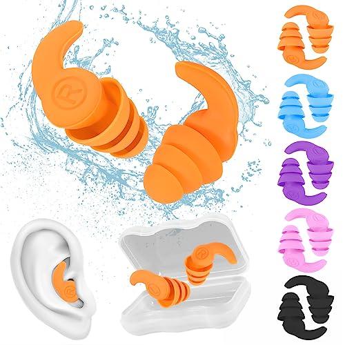 Bomtop 5 paia Tappi per le Orecchie da Nuoto per Adulti/Bambini, Riutilizzabili in Silicone Morbido e Impermeabili Tappi, Tappi per orecchie antirumore, e altri Sport Acquatici
