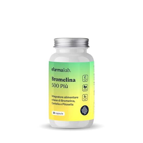 eFarmaLab Bromelina 500 Più 30 Capsule – Drenante con Bromelina 2500 GDU, Centella e Pilosella, Microcircolo, Ritenzione Idrica e Gambe Leggere Made in Italy