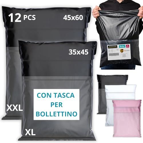 EMBALLAX - 12 Buste per Spedizioni Vinted CON TASCA PER BOLLETTINO - Taglie XL/XXL - NON TRANSPARENTI/ULTRA-RESISTENTI - Sacchetti Spedizione in Plastica - Pacchi per Spedizioni Postali - Scatola